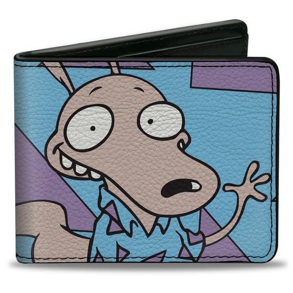 Buckle-Down Bi-Fold Wallet - Rocko's Modern Life Rocko Waving Pose Triangles Blue Purple