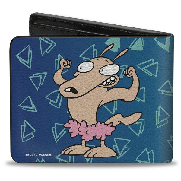 Buckle-Down Bi-Fold Wallet - Rocko & Spunky Pose2 + Icon Sketches Logo Turquoise White