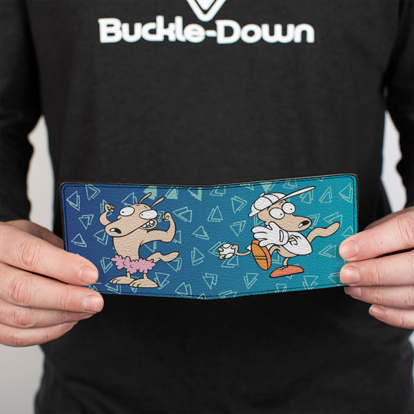 Buckle-Down Bi-Fold Wallet - Rocko & Spunky Pose2 + Icon Sketches Logo Turquoise White