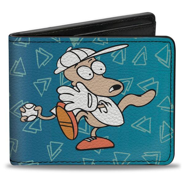 Buckle-Down Bi-Fold Wallet - Rocko & Spunky Pose2 + Icon Sketches Logo Turquoise White