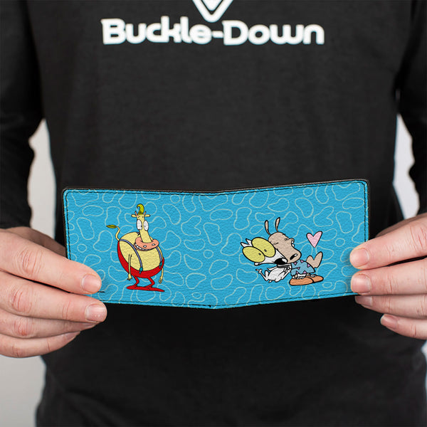 Buckle-Down Bi-Fold Wallet - Rocko & Spunky Pose3 + Heffer Pose Blue White