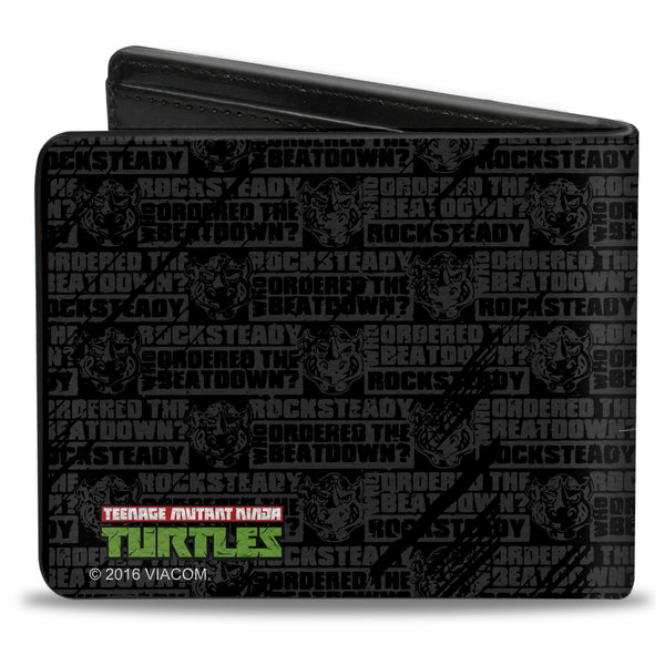 Buckle-Down Bi-Fold Wallet - ROCKSTEADY Break Through Pose WHO ORDERED THE BEATDOWN Blocks Black Grays Gold