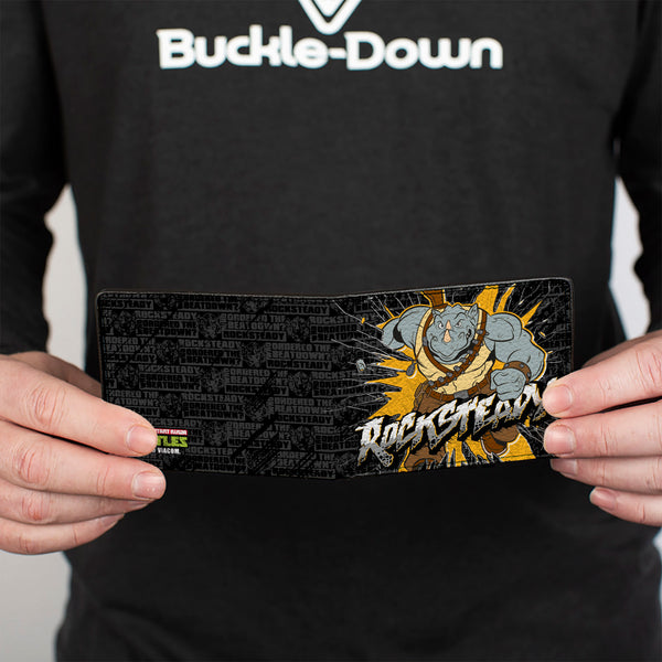 Buckle-Down Bi-Fold Wallet - ROCKSTEADY Break Through Pose WHO ORDERED THE BEATDOWN Blocks Black Grays Gold