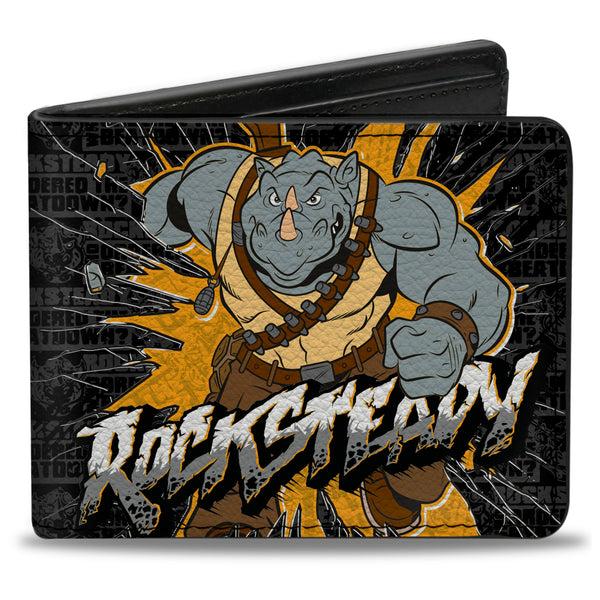 Buckle-Down Bi-Fold Wallet - ROCKSTEADY Break Through Pose WHO ORDERED THE BEATDOWN Blocks Black Grays Gold