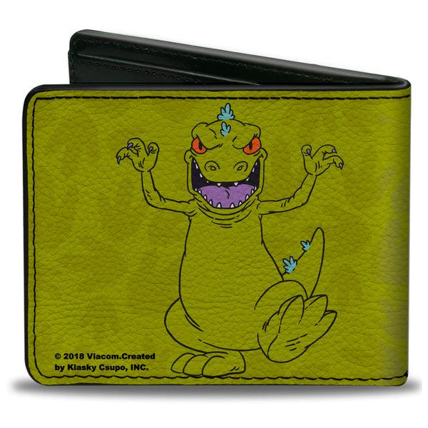 Buckle-Down Bi-Fold Wallet - Rugrats Reptar 2-Poses Footprints Scattered Greens