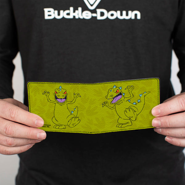 Buckle-Down Bi-Fold Wallet - Rugrats Reptar 2-Poses Footprints Scattered Greens