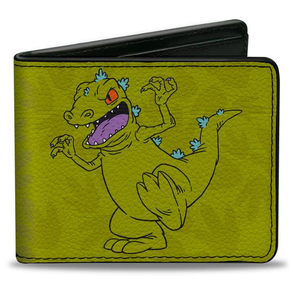 Buckle-Down Bi-Fold Wallet - Rugrats Reptar 2-Poses Footprints Scattered Greens