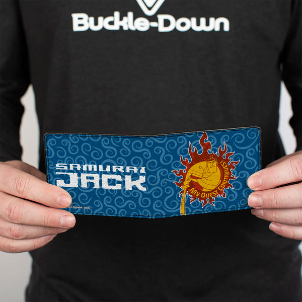Buckle-Down Bi-Fold Wallet - SAMURAI JACK MY QUEST CONTINUES Katana Pose Swirl Blues