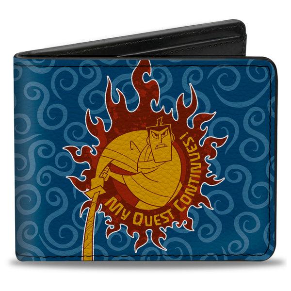 Buckle-Down Bi-Fold Wallet - SAMURAI JACK MY QUEST CONTINUES Katana Pose Swirl Blues