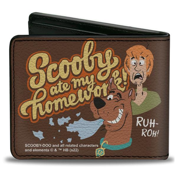 Buckle-Down Bi-Fold Wallet - Scooby Doo And Shaggy SCOOBY ATE MY HOMEWORK Pose Brown