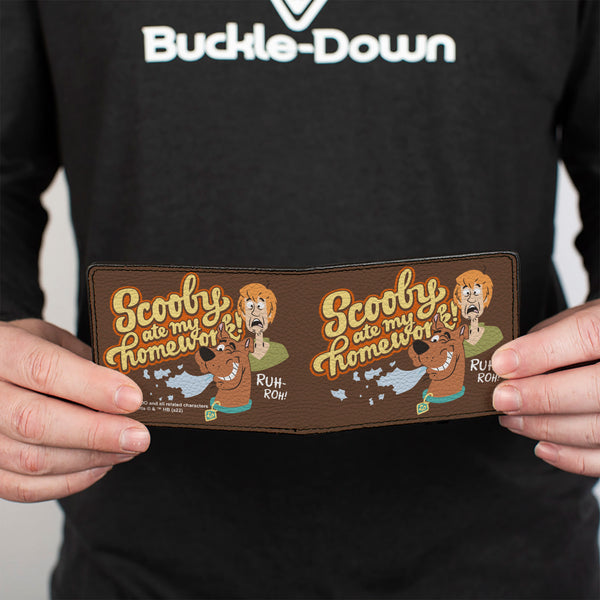 Buckle-Down Bi-Fold Wallet - Scooby Doo And Shaggy SCOOBY ATE MY HOMEWORK Pose Brown