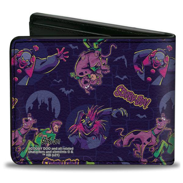 Buckle-Down Bi-Fold Wallet - SCOOBY-DOO And Shaggy With Ghost Clown Poses Scattered Purples