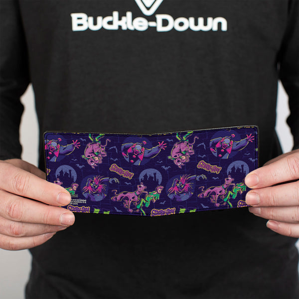 Buckle-Down Bi-Fold Wallet - SCOOBY-DOO And Shaggy With Ghost Clown Poses Scattered Purples