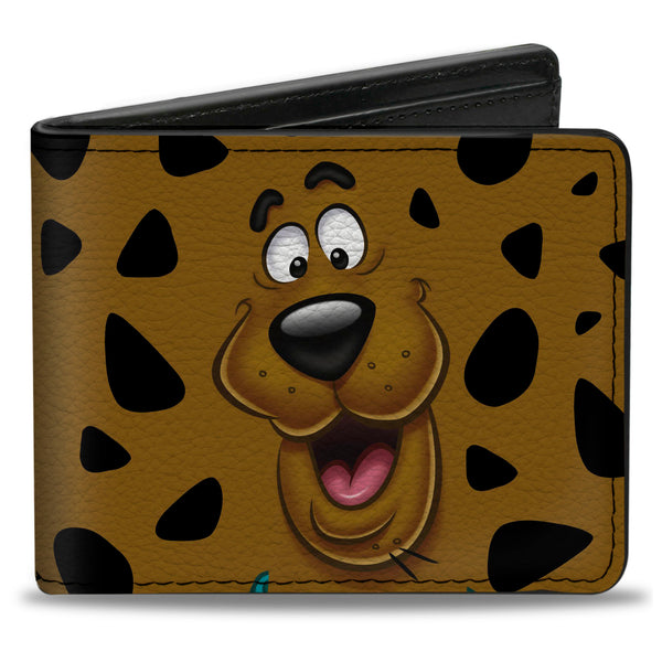 Buckle-Down Bi-Fold Wallet - SCOOBY DOO CLOSE-UP Expression Spots Brown Black White