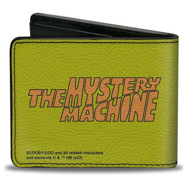 Buckle-Down Bi-Fold Wallet - Scooby Doo Group Driving Mystery Machine Front Pose + Text Yellow