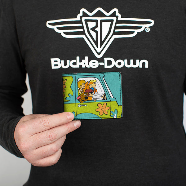 Buckle-Down Bi-Fold Wallet - Scooby Doo Group Driving Mystery Machine Side Pose Blue