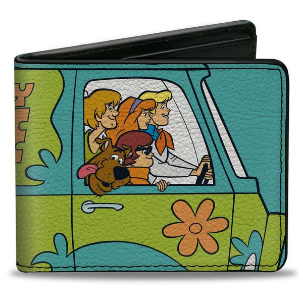 Buckle-Down Bi-Fold Wallet - Scooby Doo Group Driving Mystery Machine Side Pose Blue