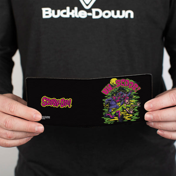 Buckle-Down Bi-Fold Wallet - Scooby-Doo Monsters Chasing Shaggy UH SCOOB Pose Green Yellow Pink