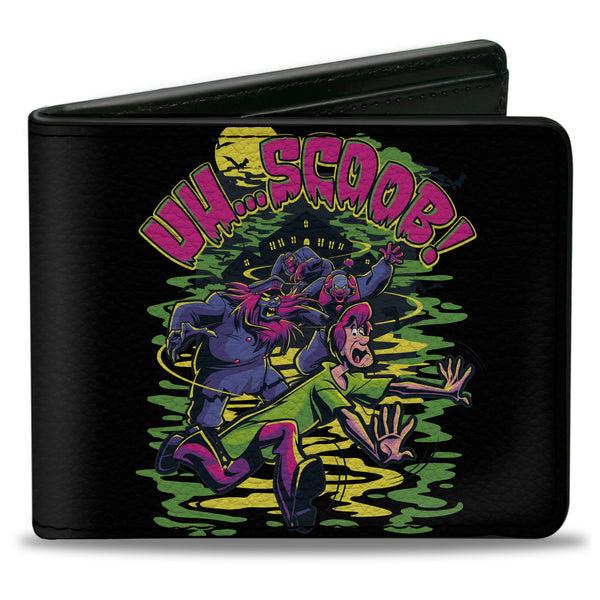 Buckle-Down Bi-Fold Wallet - Scooby-Doo Monsters Chasing Shaggy UH SCOOB Pose Green Yellow Pink