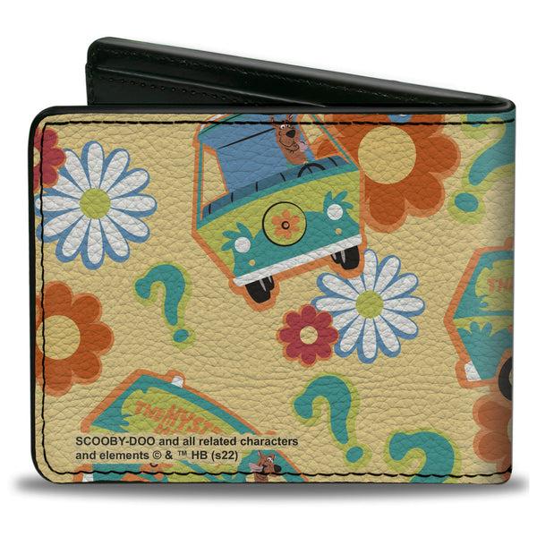 Buckle-Down Bi-Fold Wallet - Scooby Doo Mystery Machine And Flowers Collage Cream