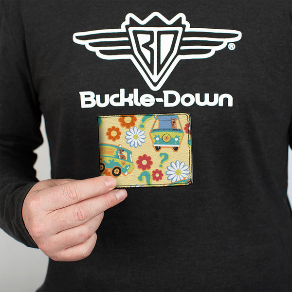 Buckle-Down Bi-Fold Wallet - Scooby Doo Mystery Machine And Flowers Collage Cream