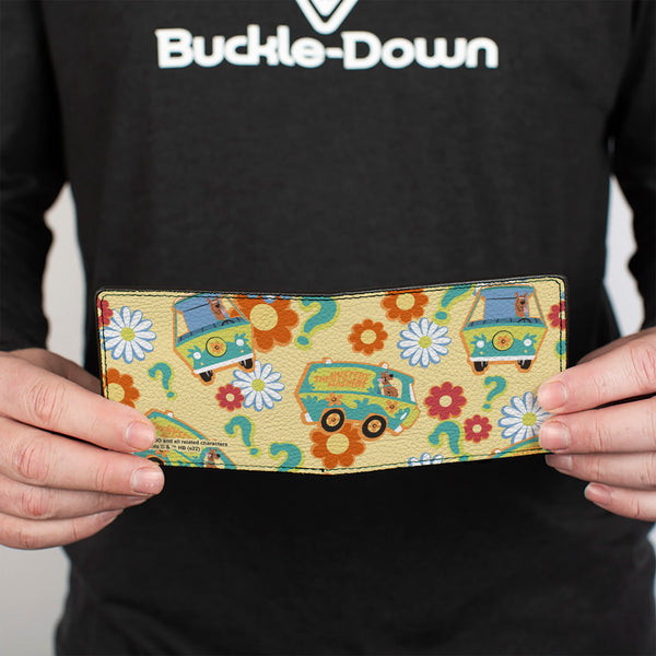 Buckle-Down Bi-Fold Wallet - Scooby Doo Mystery Machine And Flowers Collage Cream