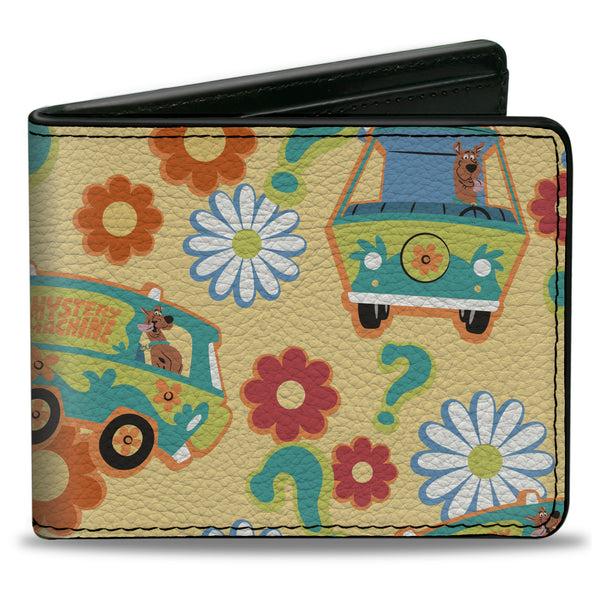 Buckle-Down Bi-Fold Wallet - Scooby Doo Mystery Machine and Flowers Collage Cream