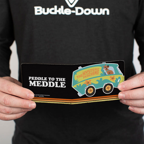 Buckle-Down Bi-Fold Wallet - Scooby Doo Mystery Machine Pose PEDDLE TO THE MEDDLE Black/White