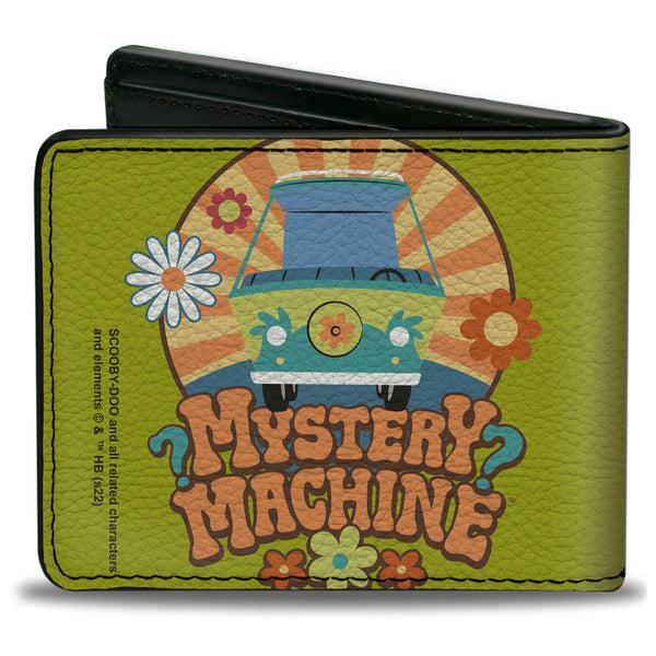 Buckle-Down Bi-Fold Wallet - Scooby Doo MYSTERY MACHINE Sun Rays And Flowers Icon Green