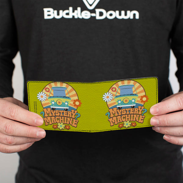 Buckle-Down Bi-Fold Wallet - Scooby Doo MYSTERY MACHINE Sun Rays And Flowers Icon Green