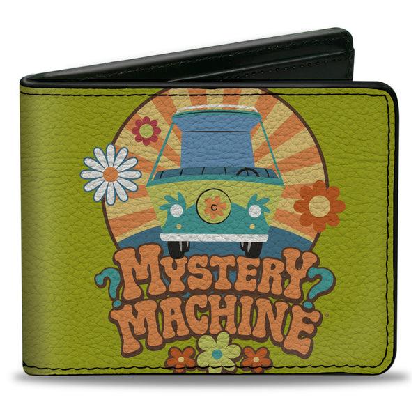 Buckle-Down Bi-Fold Wallet - Scooby Doo MYSTERY MACHINE Sun Rays And Flowers Icon Green
