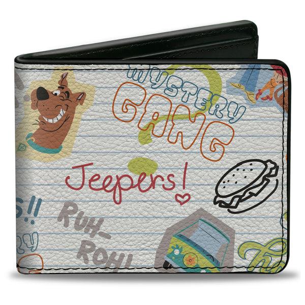 Buckle-Down Bi-Fold Wallet - Scooby Doo Notebook Doodles Collage White Multi Color