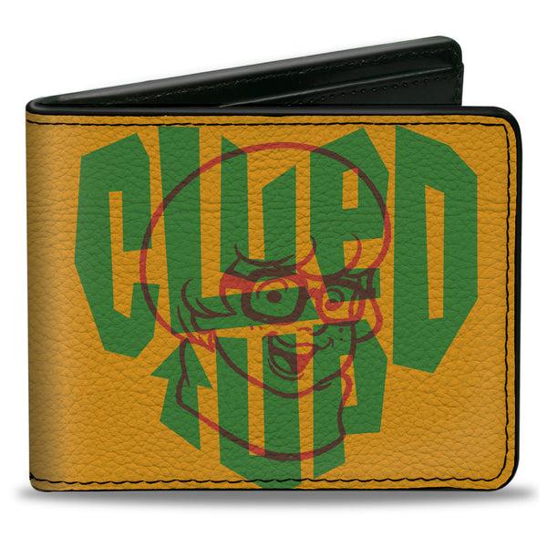 Buckle-Down Bi-Fold Wallet - Scooby Doo Velma Smiling Face CLUED UP Yellow/Green/Red