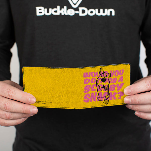 Buckle-Down Bi-Fold Wallet - Scooby Doo WOULD YOU DO IT FOR A SCOOBY SNACK? Pose Yellow/Pink/Black