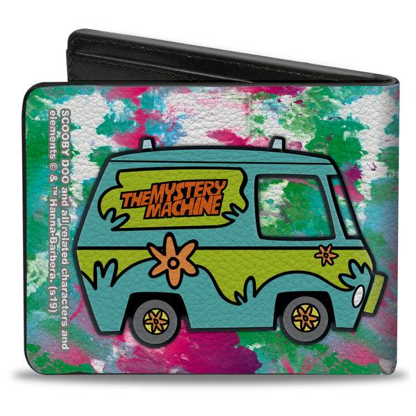 Buckle-Down Bi-Fold Wallet - Scooby & Shaggy Smiling + Mystery Machine Splatter White Pinks Greens