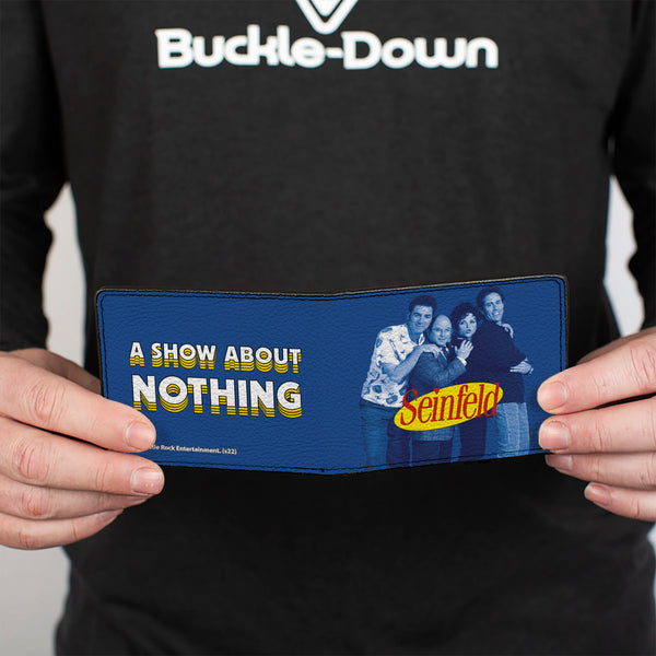 Buckle-Down Bi-Fold Wallet - Seinfeld Group Pose + A SHOW ABOUT NOTHING Quote Blues Yellow White