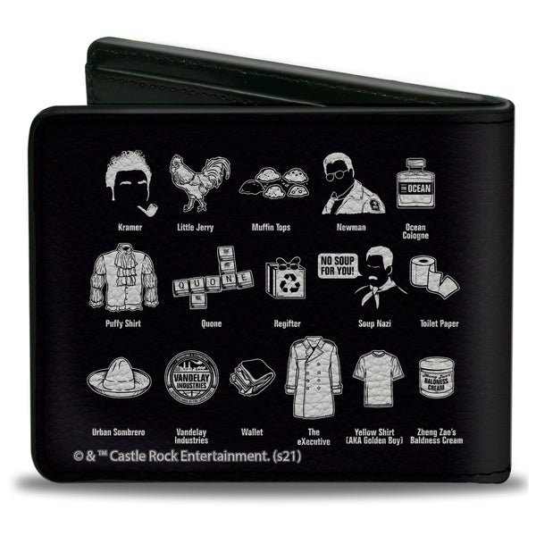 Buckle-Down Bi-Fold Wallet - Seinfeld THE ABC's OF SEINFELD Icons Black White
