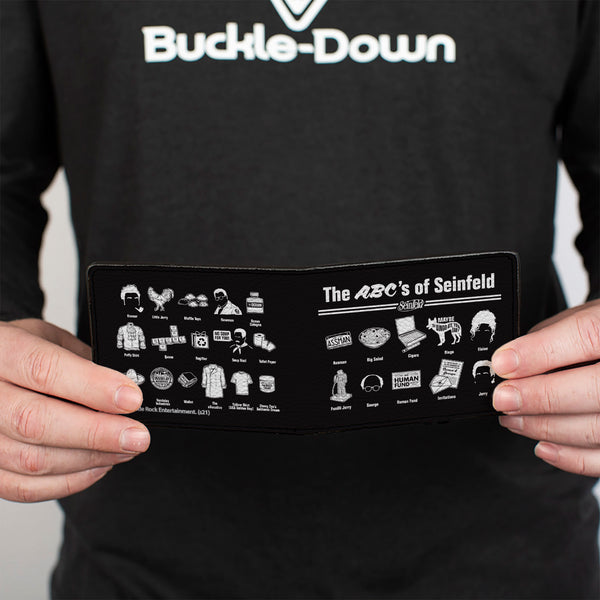 Buckle-Down Bi-Fold Wallet - Seinfeld THE ABC's OF SEINFELD Icons Black White