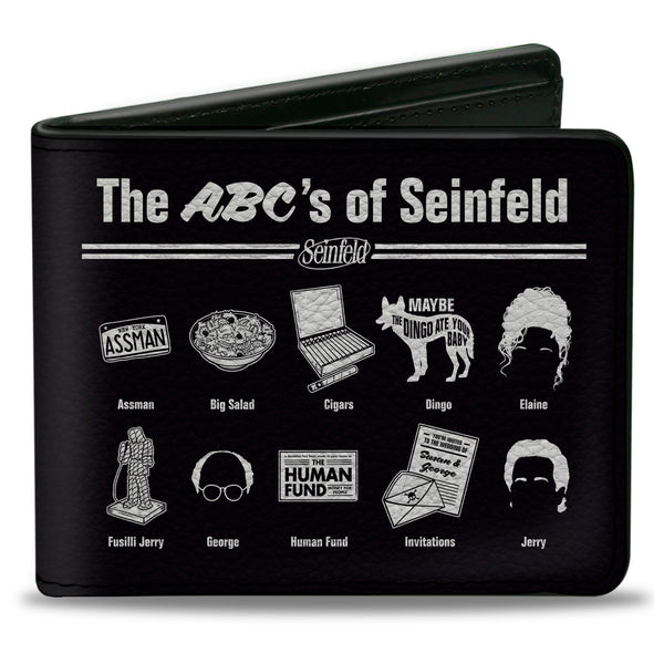 Buckle-Down Bi-Fold Wallet - Seinfeld THE ABC's OF SEINFELD Icons Black White