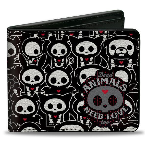 Buckle-Down Bi-Fold Wallet - SKELANIMALS DEAD ANIMALS NEED LOVE TOO Collage and Animals Black/White/Red