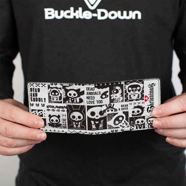 Buckle-Down Bi-Fold Wallet - SKELANIMALS DEAD ANIMALS Quotes Collage And Title Logo White/Black