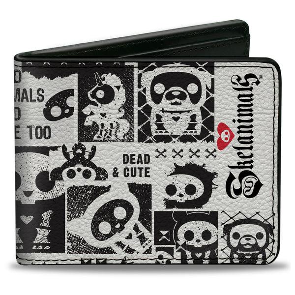Buckle-Down Bi-Fold Wallet - SKELANIMALS DEAD ANIMALS Quotes Collage and Title Logo White/Black