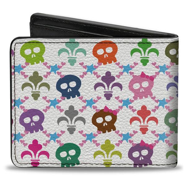 Buckle-Down Bi-Fold Wallet - Skull & Fleur-de-Lis White Multi Color