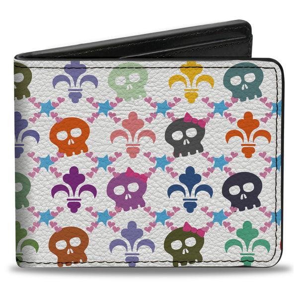 Buckle-Down Bi-Fold Wallet - Skull & Fleur-de-Lis White Multi Color