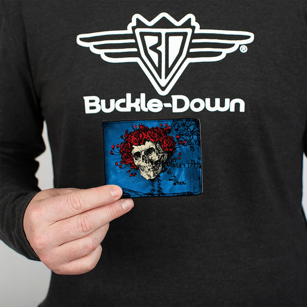 Buckle-Down Bi-Fold Wallet - Skull & Roses + GRATEFUL DEAD Roses Blues Black Red