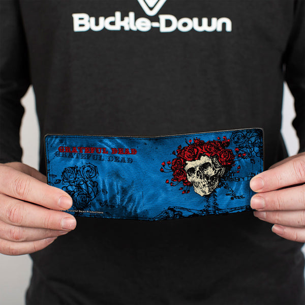 Buckle-Down Bi-Fold Wallet - Skull & Roses + GRATEFUL DEAD Roses Blues Black Red