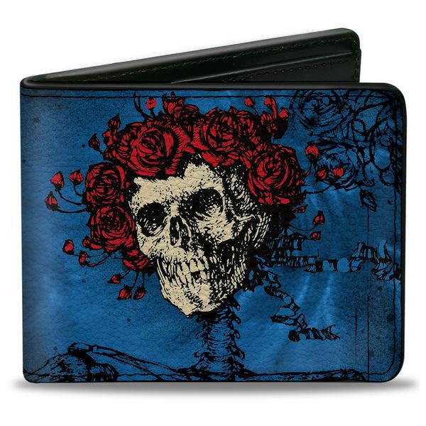 Buckle-Down Bi-Fold Wallet - Skull & Roses + GRATEFUL DEAD Roses Blues Black Red