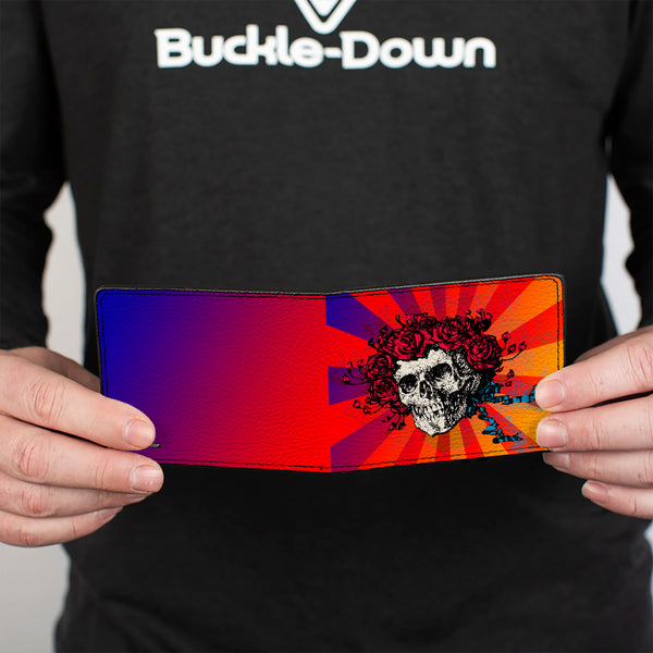 Buckle-Down Bi-Fold Wallet - Skull & Roses Rays Ombre Orange Reds Blues