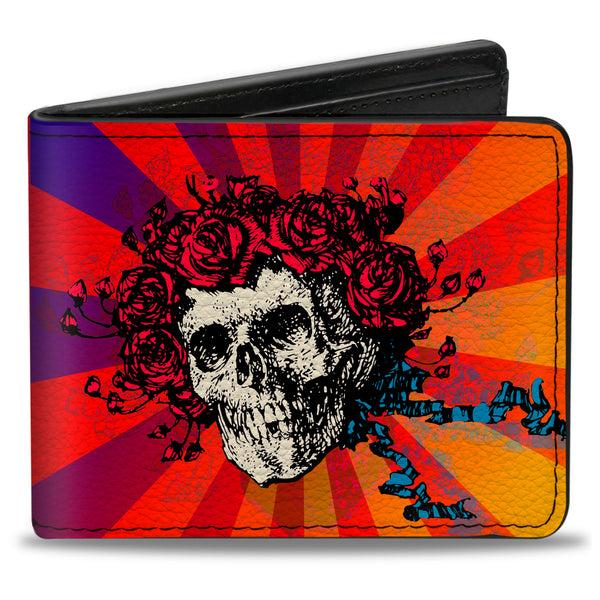 Buckle-Down Bi-Fold Wallet - Skull & Roses Rays Ombre Orange Reds Blues