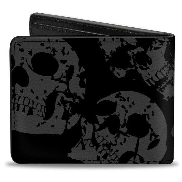 Buckle-Down Bi-Fold Wallet - Skulls Stacked Weathered Black Gray